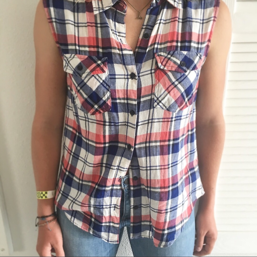 Sleeveless plaid blouse
